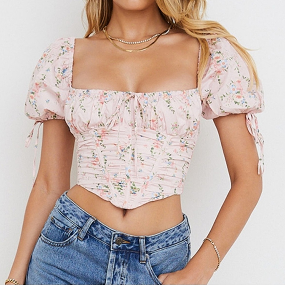 House of CB Pink Floral Puff Sleeve Corset